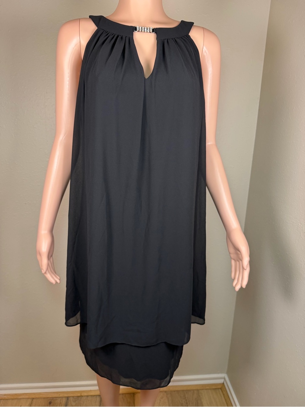 Jessica Howard Black Sleeveless Halter Tunic with Rhinestone Trim